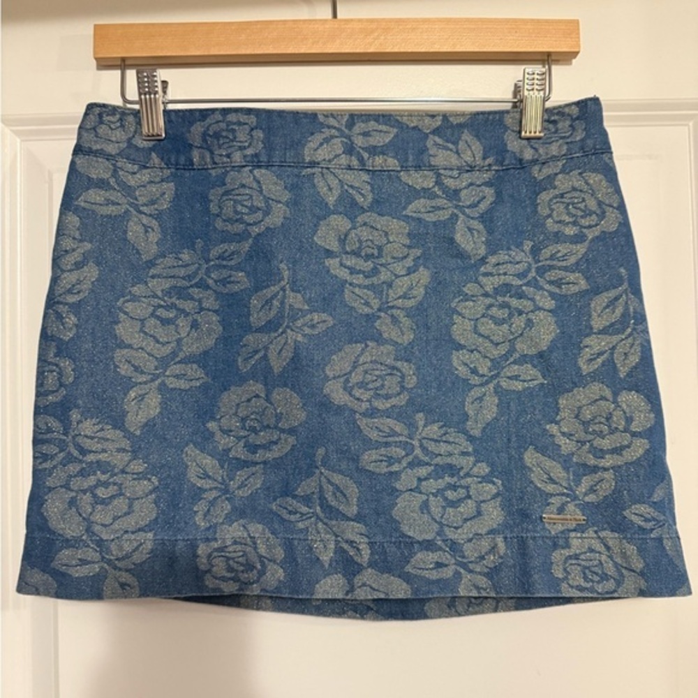 Abercrombie & Fitch Floral Sparkly Denim Mini Skirt